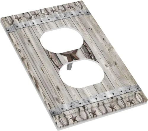 Miniatura 3 de Cubiertas de pared de estilo rústico occidental de madera puerta de granero herradura de hierro estrella placas de pared simple dúplex cubiertas