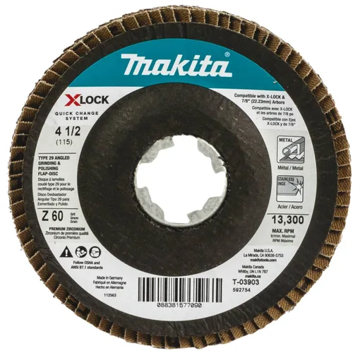 Miniatura 2 de Makita T-03903-3 X-Lock 4‑1/2" 60 Grit Type 29 Disco de pulido y pulido en ángulo X-Lock y todas las amoladoras de eje de 7/8", paquete de 3