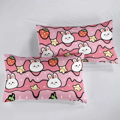 Miniatura 6 de QOOMO Sábanas Kawaii de Conejo para Niños Tamaño Twin, Juego de Sábanas de Cama Kawaii Bunny con Bolsillo Profundo de 16", Juego de Sábanas