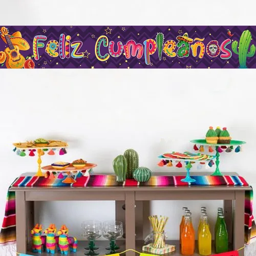 Miniatura 4 de Cartel de Feliz Cumpleaños, temática de fiesta mexicana, telón de fondo de feliz cumpleaños, letrero de patio, decoración de fiesta de cumpleaños