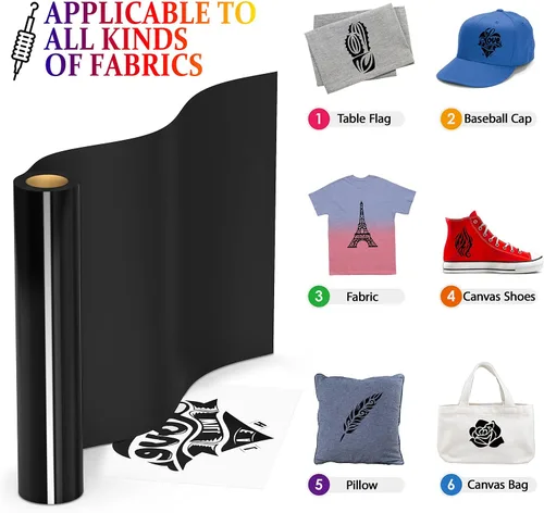 Miniatura 6 de TransWonder Vinilo de transferencia de calor negro de 12 x 25 pies, vinilo para planchar para prensa de calor Cricut, vinilo HTV para camisetas