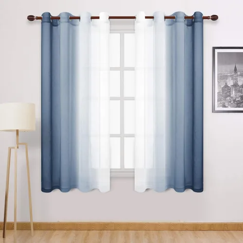 Miniatura 50 de DWCN Cortinas Transparentes de Lino Sintético Negro Degradado Ombré - Cortinas Semi Transparentes de Gasa con Ojales en la Parte Superior