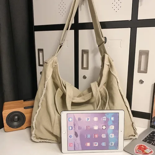 Miniatura 6 de Micmores Bolso de mano para mujer, bolso retro estilo hobo cruzado, bolso grande de lona para la escuela, trabajo, viajes, compras
