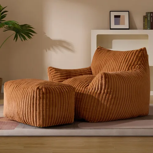 Miniatura 7 de Puf Chaise Lounge de Gran Tamaño para Interiores para Adultos con Reposabrazos y Otomana - Puf Gigante Cómodo Beige Perezoso para el Suelo, Sofá