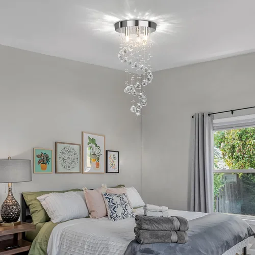 Miniatura 8 de 3-Lights Spairal Crystal Chandelier,Modern Raindrop Light Fixture Pendant Ceiling Mount Lamp Lighting Fixtures for LivingRoom, Bedroom, Bathroom D9