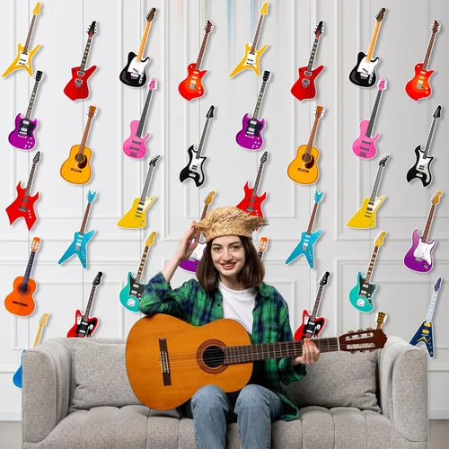 Miniatura 7 de 8 guirnaldas colgantes de guitarra para guitarra, decoración de fiesta de cumpleaños, guitarra, música, techo, decoración de pared para habitación