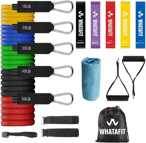 WHATAFIT Bandas de resistencia, bandas de ejercicio, bandas de resistencia para entrenamiento, bandas de entrenamiento con asas para hombres y