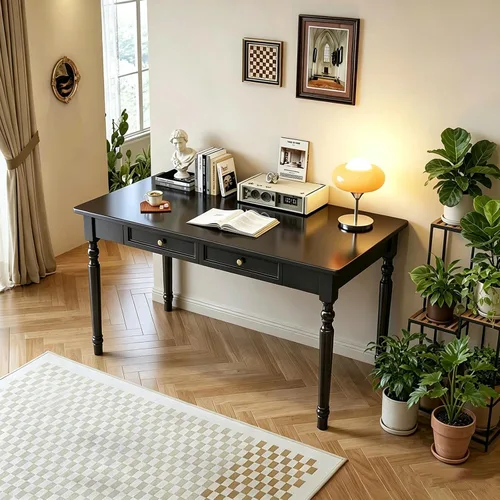 Miniatura 12 de Escritorio de madera maciza con cajones, pequeño escritorio con cajones para computadora, escritorio de PC para trabajo, estudio o juegos, fácil