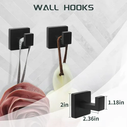Miniatura 5 de Dorudon Atrox Juego de accesorios de baño de 5 piezas, juego de toallero negro con 2 ganchos para toallas, toallero de baño de acero inoxidable