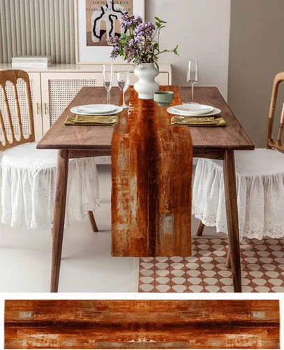 Miniatura 3 de Camino de mesa naranja quemado, 120 pulgadas de largo, pinturas modernas al óleo, camino de mesa abstracto para cocina, comedor, bufandas, obra
