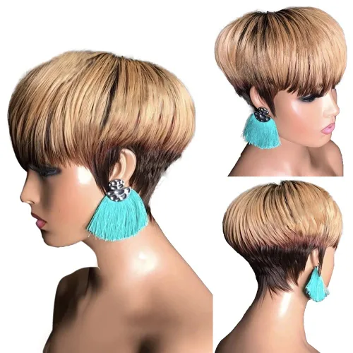 Miniatura 6 de Peluca de cabello humano corto con encaje frontal para mujeres negras, peluca de corte Pixie, peluca de encaje previamente despuntada en T