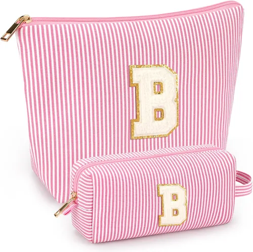 Miniatura 25 de 2 piezas de bolsas de maquillaje iniciales para mujeres: bolsa de cosméticos para viaje y artículos de tocador - Regalos de cumpleaños para niñas