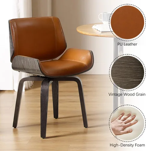 Miniatura 4 de Zouron Sillas de comedor giratorias, sillas de escritorio modernas de mediados de siglo, silla retro de piel sintética con patas de madera, silla
