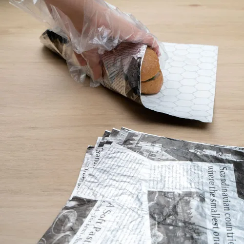 Miniatura 9 de Restaurantware Foil Lux - Envolturas para sándwich de 12 x 12 pulgadas, 500 revestimientos aislados para cestas de alimentos, papel de periódico
