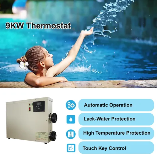 Miniatura 3 de Calentador de piscina 9KW 220V Termostato eléctrico de piscina, pantalla táctil digital, calentador de agua de piscina de bajo consumo para spas
