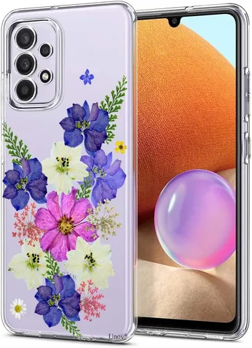 Unov Funda diseñada para Galaxy A32 5G, funda transparente con [patrón antideslizante en relieve], protección delgada a prueba de golpes [TPU Ramo