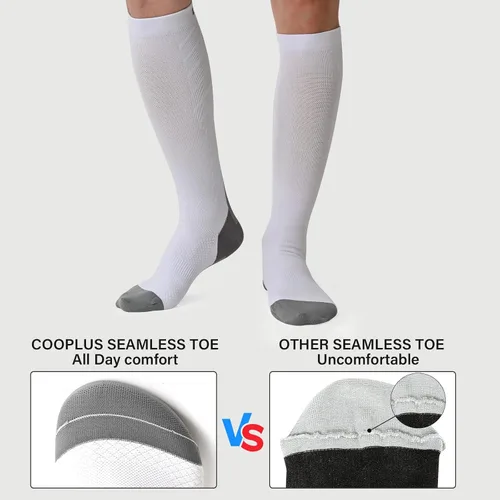 Miniatura 5 de COOPLUS Calcetines de compresión para mujeres y hombres, 20-30 mmHg, soporte de circulación hasta la rodilla, para enfermera, correr, atletismo