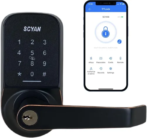 Miniatura 8 de Cerradura de puerta inteligente, sin llave, huella digital, cerradura de manija SCYAN X2 con acceso de teclado para pantalla táctil, bloqueo Bronce