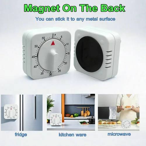 Miniatura 2 de Temporizador de cocina mecánico cuadrado de 60 minutos, temporizador de cocción visual fácil de usar con imán fuerte y alarma fuerte, temporizador