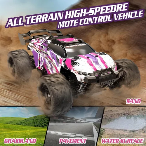 Miniatura 5 de Auto de control remoto rosa para niñas, autos a control remoto rápidos 1:18 para niñas con camión todoterreno de 40 KM/H 4WD, incluye 2