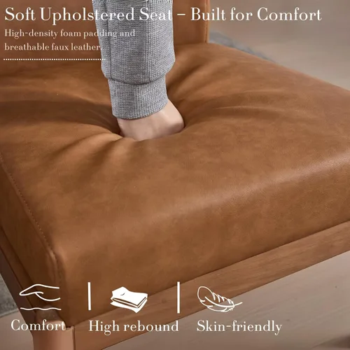 Miniatura 6 de CIMOTA Juego de 6 sillas de comedor tapizadas modernas, de piel sintética, sillas laterales sin brazos Boucle con respaldo curvo/patas de madera