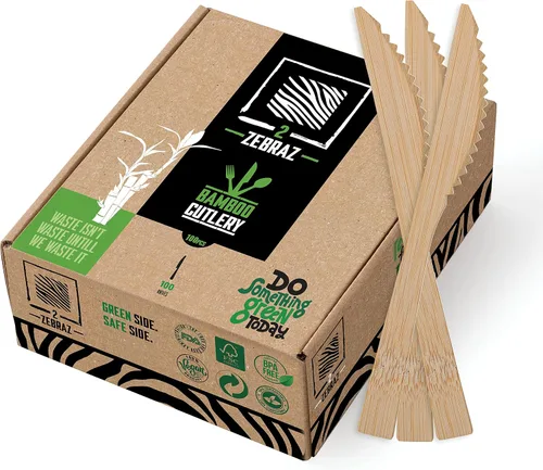 Miniatura 11 de 2ZEBRAZ - Juego de cubiertos de bambú de 100 piezas, 50 tenedores, 25 cuchillos, 25 cucharas, utensilios desechables resistentes para fiestas
