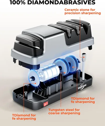 Miniatura 3 de Afilador Eléctrico Multifuncional de 4 Etapas para Cuchillos y Tijeras, Abrasivo de Diamante para Cuchillos de Chef de Filo Recto, Varilla