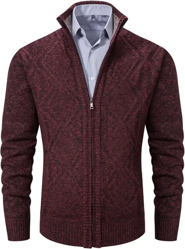 VtuAOL Suéteres tipo cárdigan para hombre, con cremallera completa, cuello alto, cárdigan de punto casual con bolsillos
