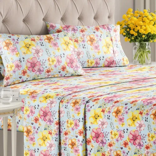 Miniatura 2 de Sábanas florales – Juego de sábanas florales de acuarela – 1 plana, 1 bajera y 2 fundas de almohada con bolsillos profundos – No se arruga ni se 18