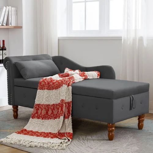 Aoowow Banco de almacenamiento de terciopelo para dormitorio, extremo de la cama, sofá con brazo enrollado, tumbona para interiores con Negro 58"