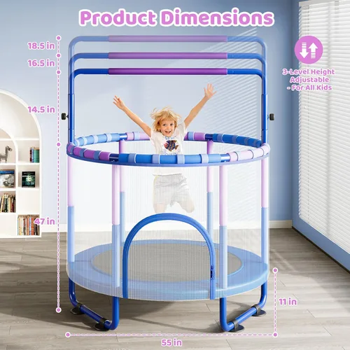 Miniatura 3 de Yohood - Cama elástica de 55 pulgadas para niños con recinto, trampolín para niños pequeños de 6 en 1 para interiores y exteriores, tubo completo