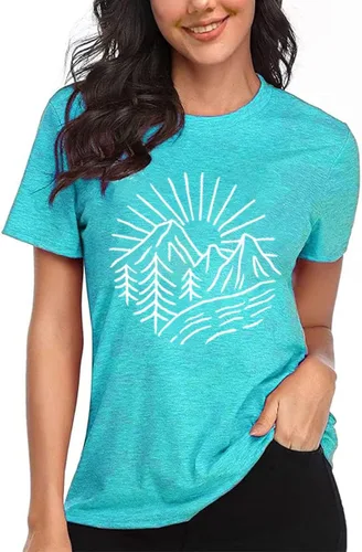 Miniatura 107 de Camisetas sin mangas de senderismo y montaña para mujer, divertidas camisetas de entrenamiento con gráficos de pino y amanecer, camisetas de verano