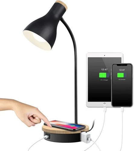 Miniatura 12 de Lámpara de escritorio de metal con carga inalámbrica, lámpara de mesa táctil, luces de lectura, lámparas de arco de escritorio para dormitorio