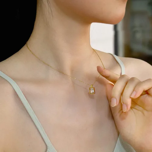 Miniatura 3 de Badu Collar de lágrima creada en oro de 18 quilates de 0.39 x 0.394 pulgadas para mujer, joyería de circonita cúbica solitaria, día de la madre