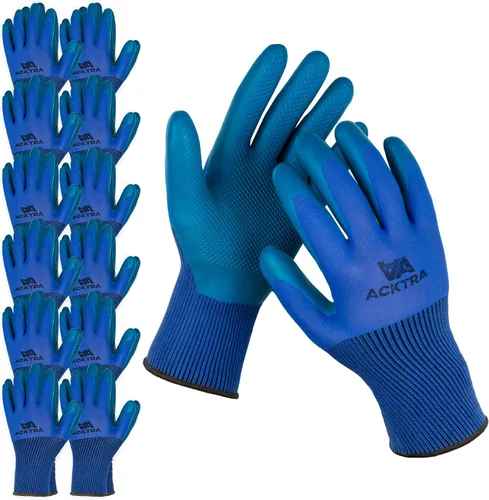 Miniatura 16 de ACKTRA Guantes de trabajo de seguridad de nailon recubierto, 12 pares, muñequera de punto, multiusos, para hombres y mujeres, WG008 poliéster rojo
