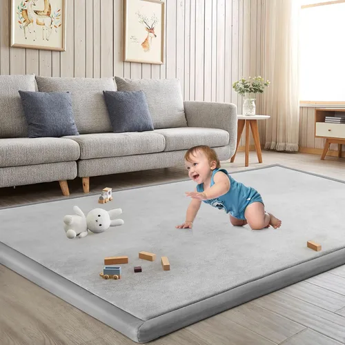 Miniatura 13 de Alfombra de juego para acostar al bebé, alfombrilla para guardería, tapete tipo tatami de espuma viscoelástica de 1.3 pulgadas de grosor, para bebés