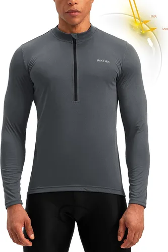 Miniatura 2 de Bikewa - Camiseta de ciclismo para hombre de manga larga con cremallera trasera 3+1, transpirable, UPF 50+, con media cremallera, para montar