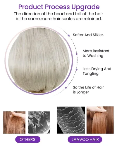 Miniatura 4 de LaaVoo Extensiones de cabello adhesivas de cabello humano rubio platino, extensiones de cabello real, #60 rubio blanco, 12 pulgadas, 30 g/20 piezas