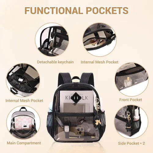 Miniatura 3 de MUSEVOS Mochila transparente para eventos de estadio aprobada 12x6x12, bolsa mini transparente de TPU gruesa con bolsillo frontal para conciertos