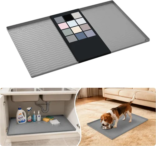 Miniatura 26 de URMONA Tapete de silicona impermeable para debajo del fregadero, 34 x 22 pulgadas, forro para estante de cocina y baño, protector de gabinetes