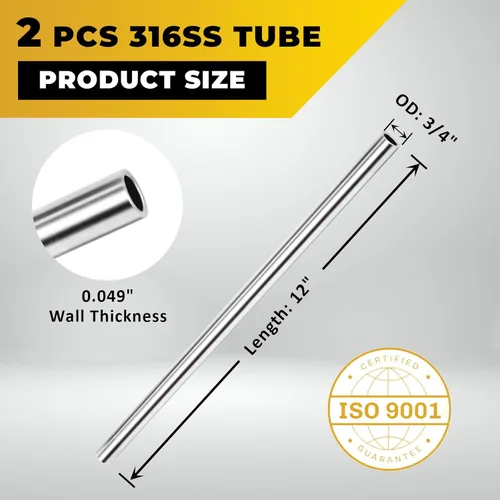 Miniatura 2 de Tubo de acero inoxidable 316 de 3/4 de pulgada de diámetro exterior de 12 pulgadas de longitud, tubo de acero recto redondo, tubo de metal