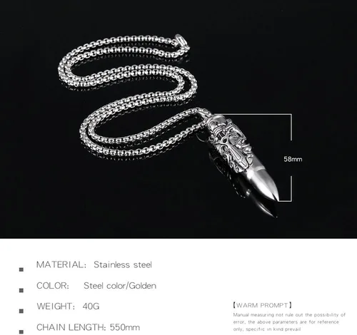 Miniatura 5 de TEMICO Collar de urna de acero inoxidable con colgante de bala en tono dorado y plateado para cenizas