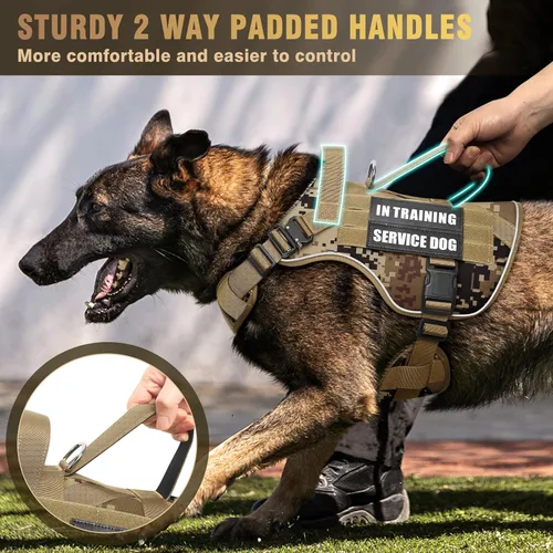 Miniatura 4 de WINSEE - Arnés táctico para perros grandes, chaleco MOLLE de servicio pesado con 10 parches para mascotas, chaleco militar de trabajo sin tirones