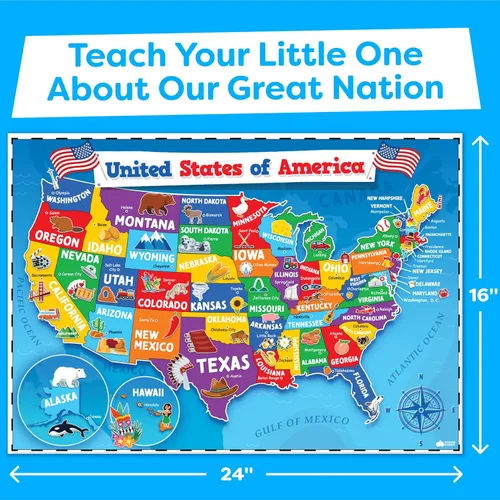 Miniatura 4 de Momo & Nashi Mapa de Estados Unidos para niños y mapas del mundo para niños, juego de 2 piezas – 24 x 16 pulgadas – Carteles impermeables para aula