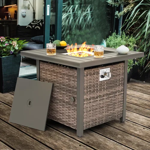 Miniatura 11 de Nuu Garden Mesa redonda de propano de 30 pulgadas para exteriores, con certificación CSA, hoguera de gas 2 en 1 con marco de metal en relieve