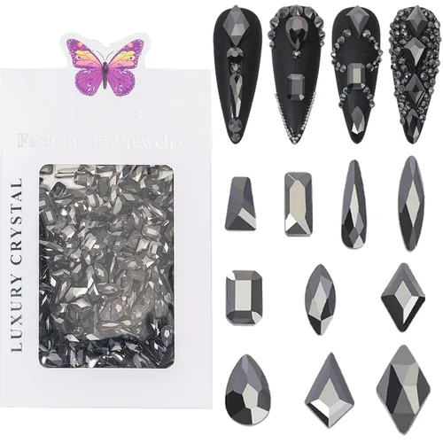 Miniatura 14 de Diamantes de imitación para uñas, 300 piezas de cristales AB, gemas de múltiples formas, diamantes de imitación de parte trasera plana, para arte