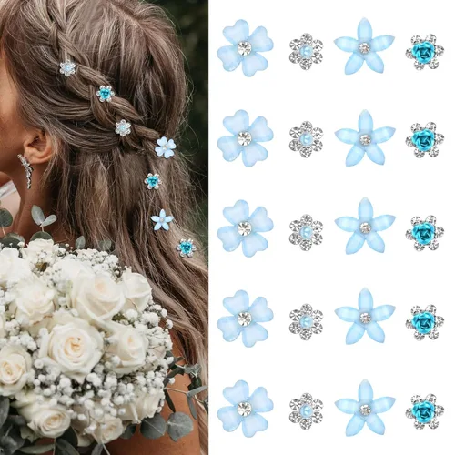 Miniatura 10 de YISSION Mini pinzas para el cabello negras con flores surtidas para mujeres y niñas, 20 pasadores de pelo florales de cristal, accesorios elegantes