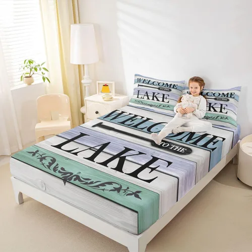 Miniatura 44 de Erosebridal Fishing Fitted Sheet Twin for Boys, Big Pike Fish Black Bed Sheets for Rustic Farmhouse Lake House Decor, Fishing Bedding Set Marine