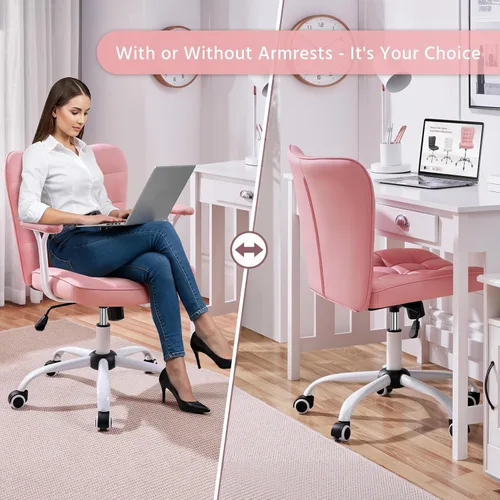 Miniatura 4 de Yaheetech Silla de oficina de piel sintética de respaldo medio, moderna silla inclinable ajustable con reposabrazos acolchados desmontables