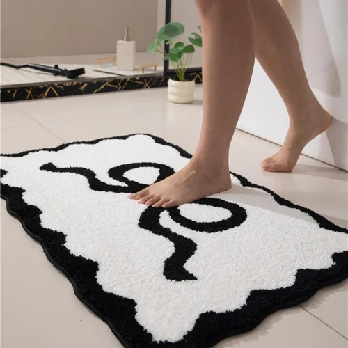 Miniatura 17 de Tapete de baño festoneado negro de 26 x 18 pulgadas, tapetes de baño suaves y absorbentes, lavables a máquina, de microfibra, para bañeras, lavabos